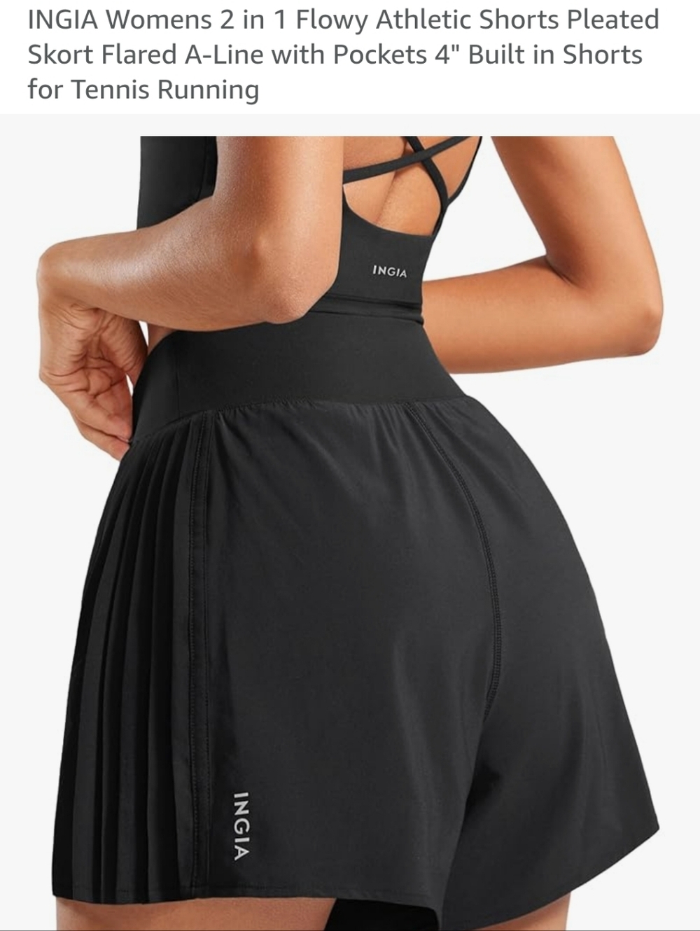 Black Pleated Athletic Skort with Built-In Shorts